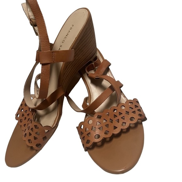 Franco Sarto Women's Perforated Leather Wedge Sandals Heel Sandals Brown size 9 - Picture 1 of 12